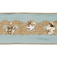 DUP.PINEC.TRIM RIBBON BLU/GRN/GLD Лента с узорами цвет голубой, зеленый, золотой шир 10 см длина 5