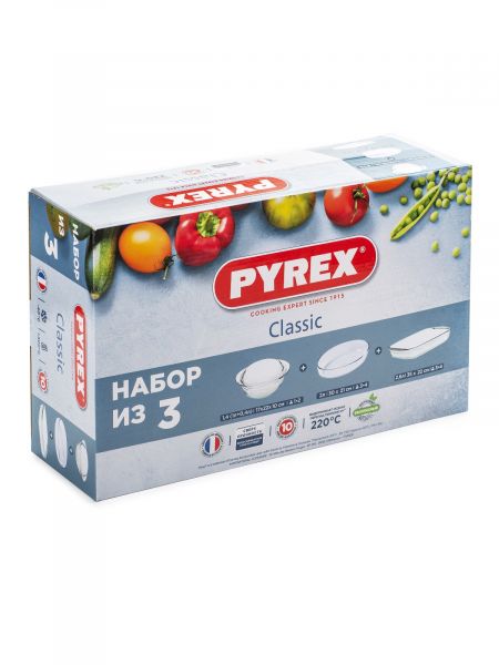 Набор CLASSIC 4пр (кастрюля 1.4л с крышкой, блюдо 35х22см прямоугольное, блюдо 30х21см овальное) PYREX