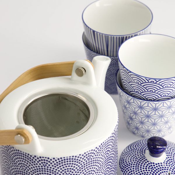 Набор Nippon Blue чайник 0.8 л + 4 чашки 180 мл, фарфор TOKYO DESIGN
