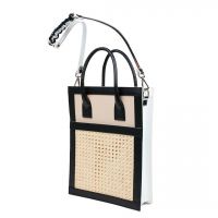 Сумка VIENNA SHOPPER MEDIUM бежево-белая, телячья кожа, декор из соломки