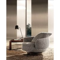 Кресло Minotti VIVIENNE, крутящееся основание цвет черный кофе, обивка букле серый, 102х91х78 см