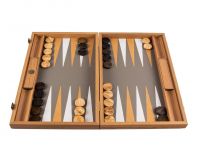 BACKGAMMONНарды с боковыми стойками, бежевый с серым, эко-кожа под страуса, 48x30 см, ручная работа