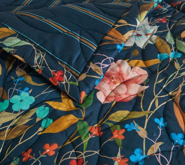 Покрывало-одеяло Giardino Nuit 270х250 стеганое, синий, хлопок сатин 280 TC