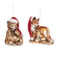 GLSS BEAR/FOX ASS/2 BRWN Стеклянные мишка и лисичка коричневые 13,5 см (2шт набор)