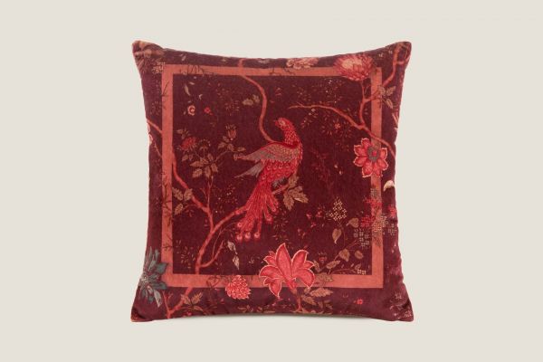 Подушка Frati BIRDS OF PARADISE BORDEAUX, бордовый, 50х50, велюр, полиэстер