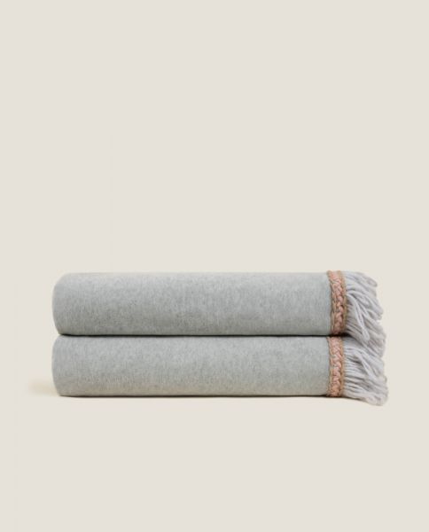 Плед Frati SOFT BAMBOO GRIGIO PERLA с тесьмой Matisse, серый с оранжевым, 160х200, бамбук 40% полиэ