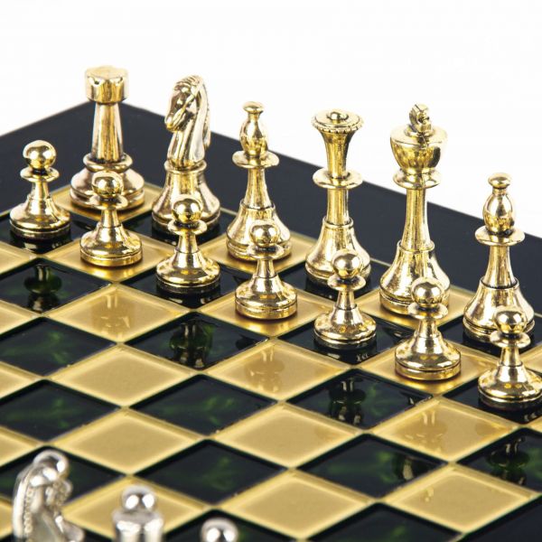 CLASSIC METAL CHESSШахматы классические, золото с серебром, зеленый, 28х28 см, металл