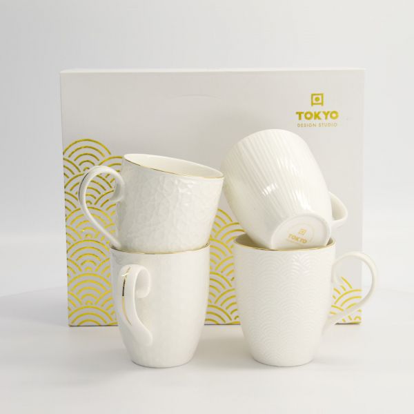 Набор кружек Nippon White Gold 4 шт, 8.5x10.2 см, 340 мл,фарфор TOKYO DESIGN

