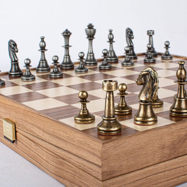 WOODEN CHESSШахматы классические, 35х35 см, фигуры металл, коробка дерево, рисунок орех + дуб