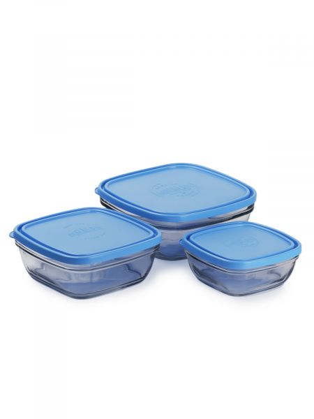 Набор контейнеров FRESHBOX 3пр квадратные с голубыми крышками Duralex