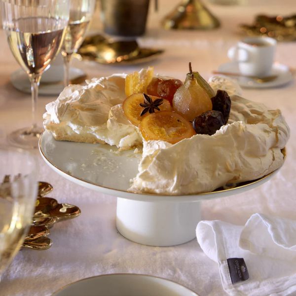 Блюдо на ножке 23 см, фарфор, White, gold, Resonance - porcelain COSTA NOVA, 8RCP272-WGD(8RCP272)