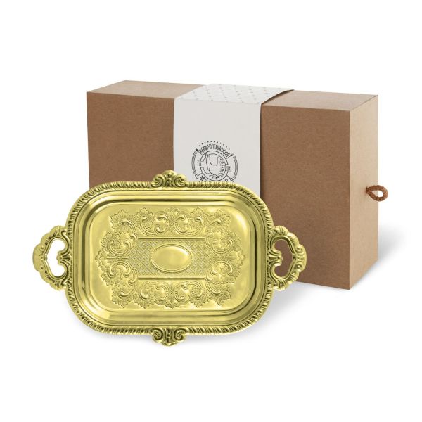 Поднос для пирожного латунный с гравированным рисунком