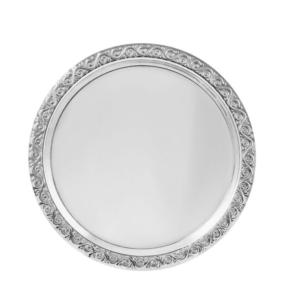 Поднос декоративный круглый посеребренный с гравированным рисунком
