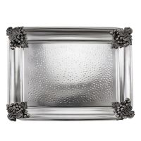 Поднос прямоугольный с латунными накладками на углы 'Виноград' латунный посеребренный с чернением кованый