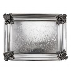 Поднос прямоугольный с латунными накладками на углы 'Виноград' латунный посеребренный с чернением кованый