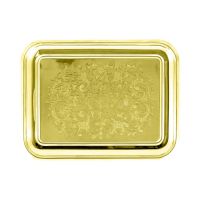 Поднос прямоугольный латунный никелированный с гравированным рисунком