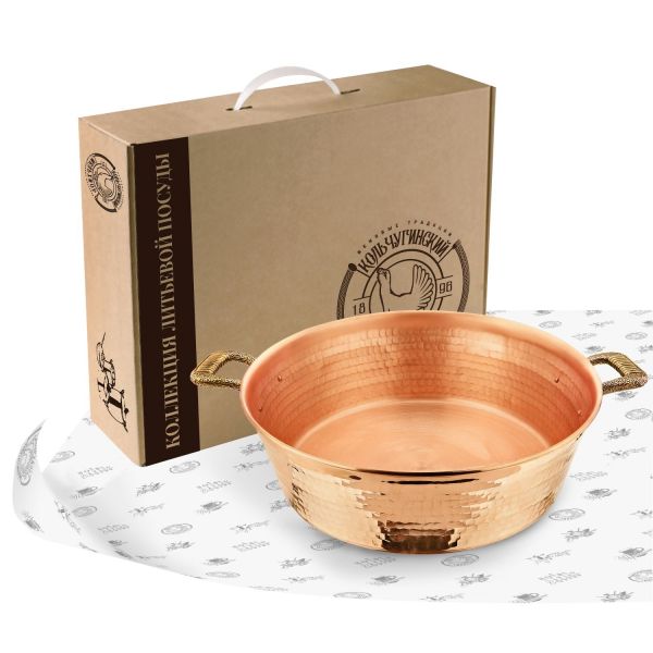 Таз 6 л медный кованый с латуннной ручкой 'Гладкая'