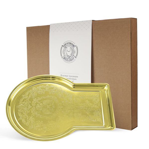 Поднос для самовара латунный с гравированным рисунком
