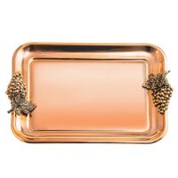 Поднос прямоугольный с медными накладками 'Виноград' медный