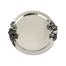 Поднос декоративный круглый с накладками 'Овощи' латунный посеребренный с чернением