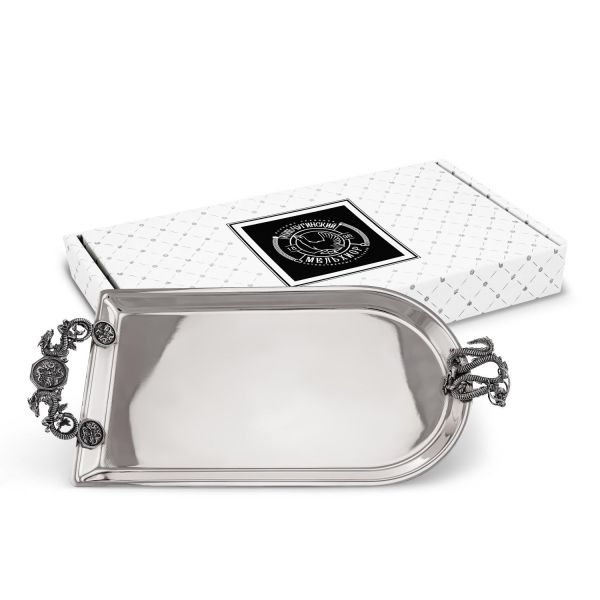 Поднос для чая 'Дракон' посеребренный с чернением