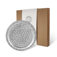 Поднос декоративный круглый никелированный с гравированным рисунком