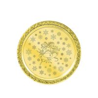 Поднос декоративный круглый с лазерной гравировкой 'Колокольчики' латунный