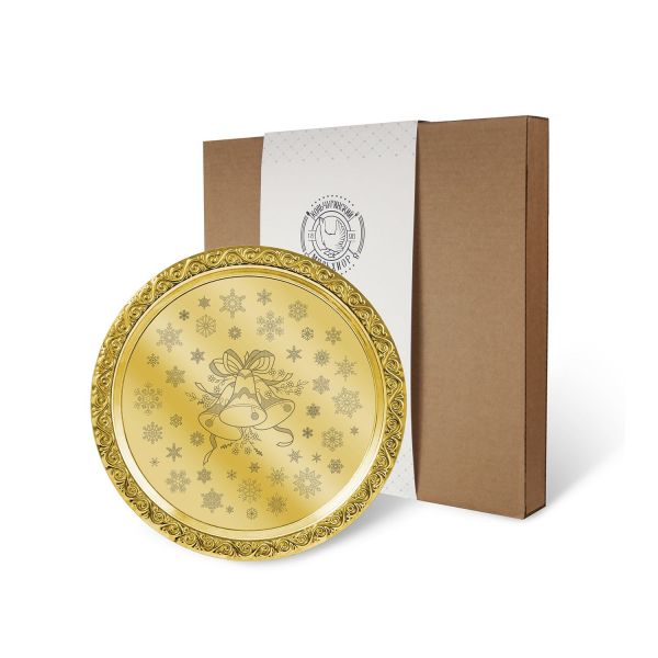 Поднос декоративный круглый с лазерной гравировкой 'Колокольчики' латунный