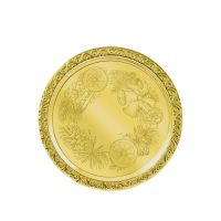 Поднос декоративный круглый с лазерной гравировкой 'Рождественский венок' латунный