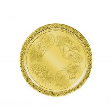 Поднос декоративный круглый с лазерной гравировкой 'Рождественский венок' латунный