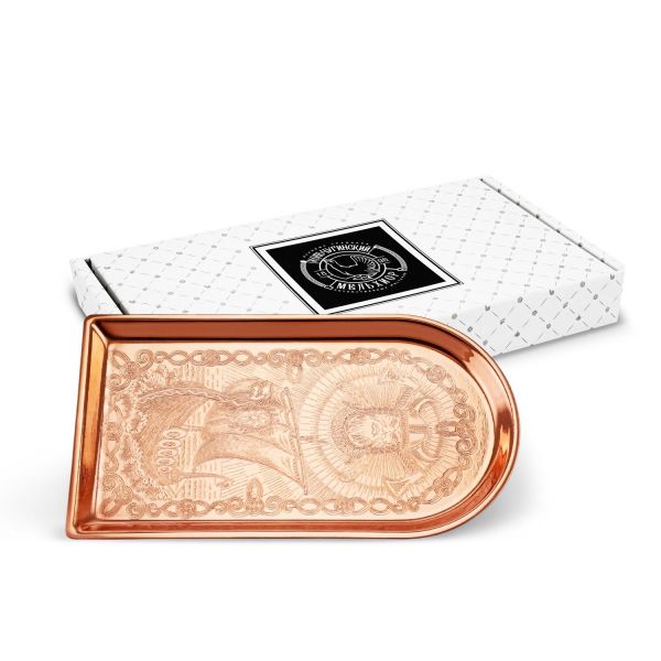 Поднос для чая медный с гравированным рисунком 'Викинг'