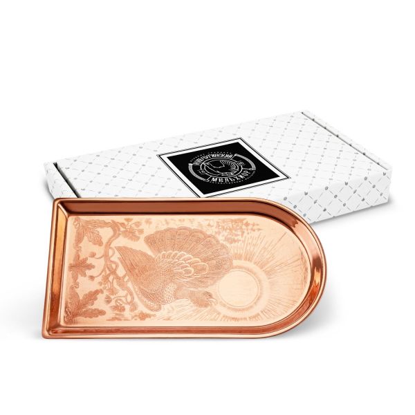 Поднос для чая медный с гравированным рисунком 'Глухарь'