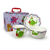 Детский набор Динозаврик New Bone China, костяной фарфор АККУ, железный кейс
