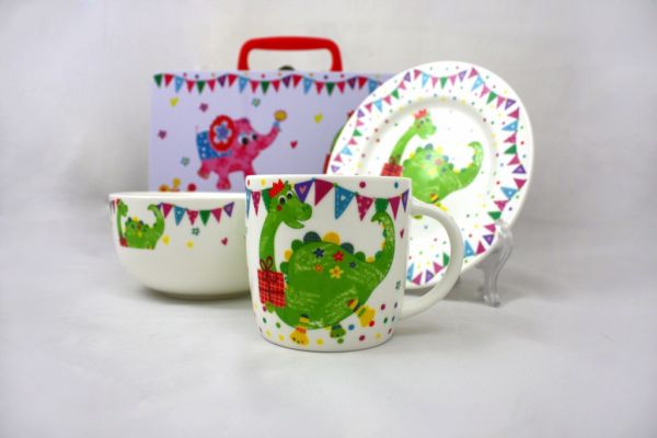 Детский набор Динозаврик New Bone China, костяной фарфор АККУ, железный кейс

