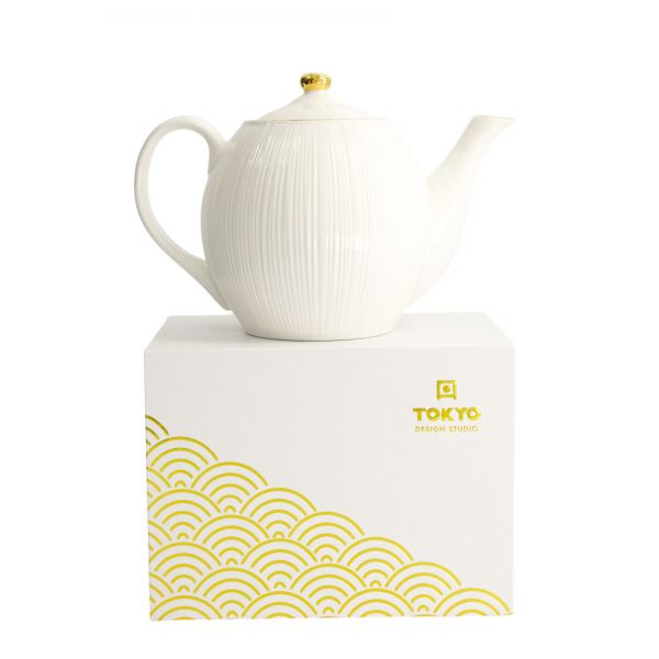 Чайник Nippon White Gold 24x16.5 см, 1300 мл, рисунок Lines, фарфор TOKYO DESIGN
