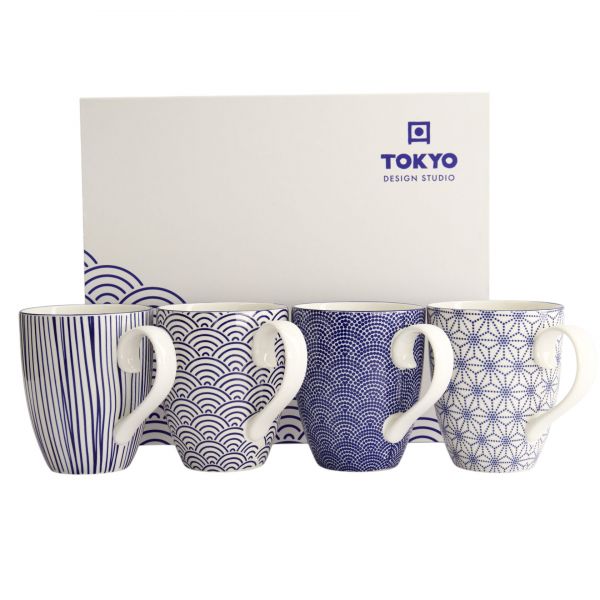 Набор кружек Nippon Blue 4 шт, 8.5x10.2 см, 340 мл,фарфор TOKYO DESIGN
