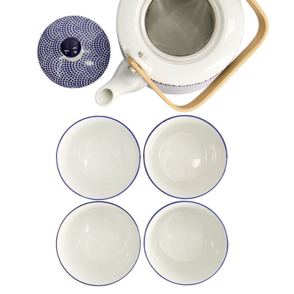 Набор Nippon Blue чайник 0.8 л + 4 чашки 180 мл, фарфор TOKYO DESIGN
