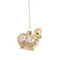 Игрушка елочная, 7 см, стекло, шампань, Овечка, New Year