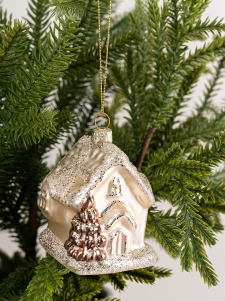 Игрушка елочная, 6х7 см, стекло, шампань, Домик, New Year
