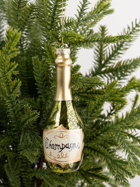 Игрушка елочная, 13 см, стекло, зеленая, Шампанское, New Year