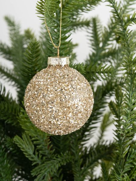 Игрушка елочная, 6 см, стекло, с блестками, шампань, Шар, New Year