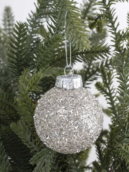 Игрушка елочная, 6 см, стекло, с блестками, серебристая, Шар, New Year