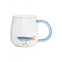 Кружка 400 мл, стекло, голубая ручка, Рыбка, Sea world ANNA LAFARG