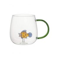 Кружка 400 мл, стекло, зеленая ручка, Рыбка, Sea world ANNA LAFARG