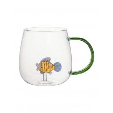 Кружка 400 мл, стекло, зеленая ручка, Рыбка, Sea world ANNA LAFARG
