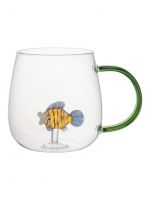 Кружка 400 мл, стекло, зеленая ручка, Рыбка, Sea world ANNA LAFARG