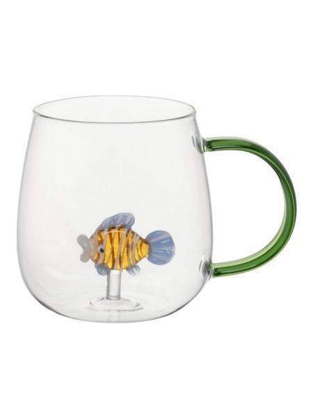 Кружка 400 мл, стекло, зеленая ручка, Рыбка, Sea world ANNA LAFARG
