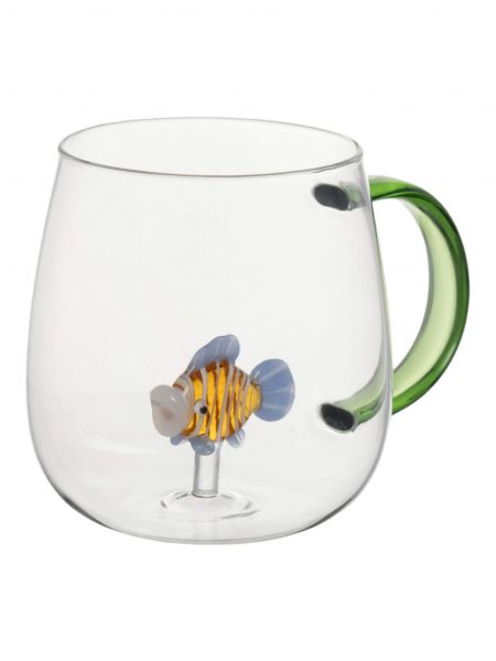 Кружка 400 мл, стекло, зеленая ручка, Рыбка, Sea world ANNA LAFARG
