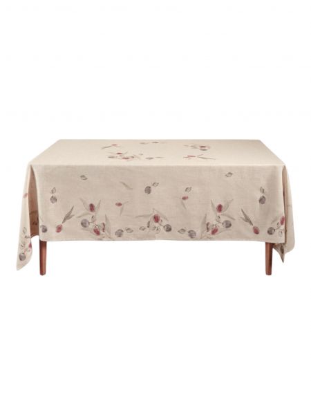 Скатерть 170х250 см, полиэстер/лен, бежевая, Сливы на ветках, Plum Orchard ANNA LAFARG