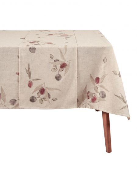 Дорожка настольная, 40х160 см, полиэстер/лен, бежевая, Сливы на ветках, Plum Orchard ANNA LAFARG
